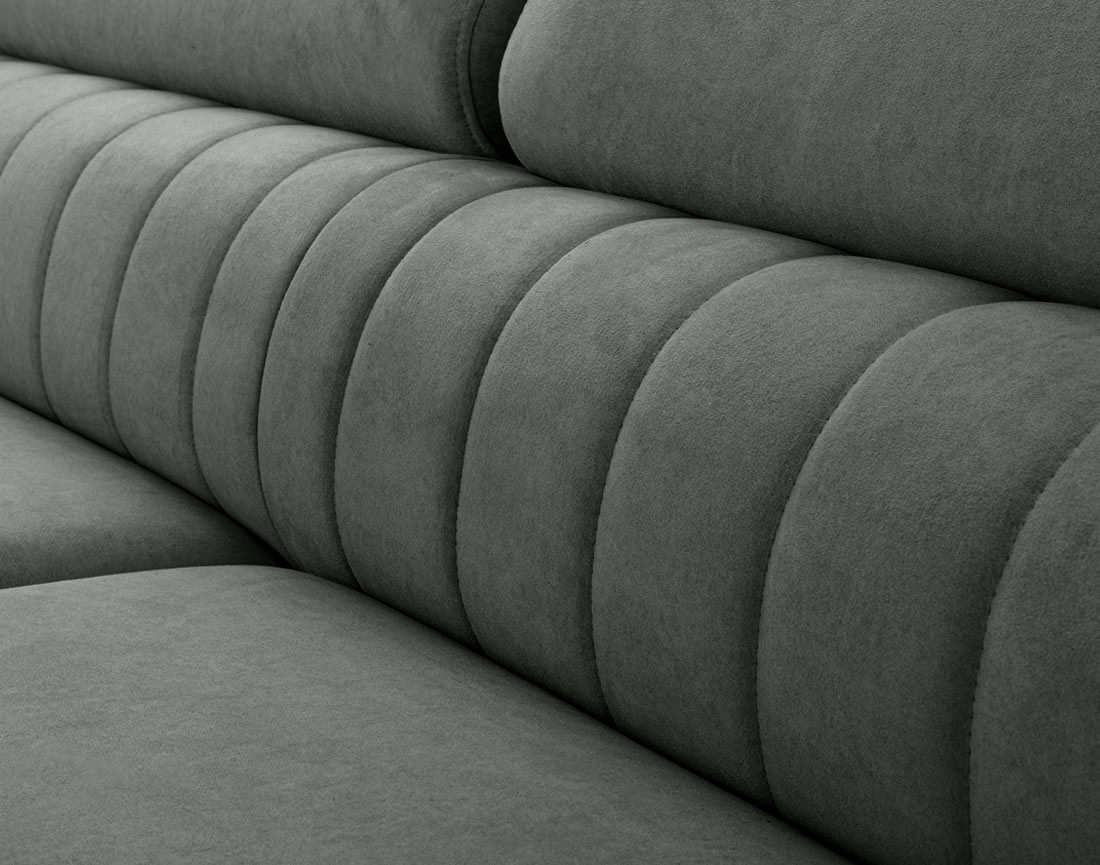Canapé d'angle gauche 5 places convertible, coffre, têtières en velours Aneta Canapé d'angle gauche 5 places convertible, coffre, têtières en velours Aneta