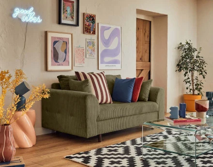 Canapé 2 places en velours côtelé Rune