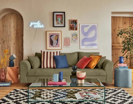 Canapé 3 places en velours côtelé Rune