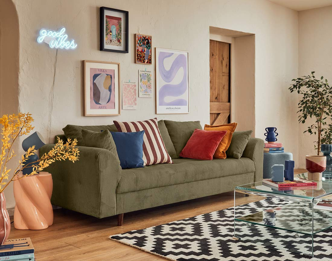 Canapé 3 places en velours côtelé Rune