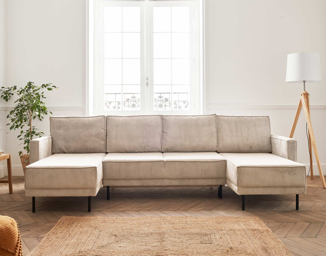 Canapé panoramique convertible avec coffre en velours côtelé 7 places Charlie Canapé panoramique convertible avec coffre en velours côtelé 7 places Charlie