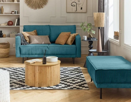 Canapé droit 2 places en velours côtelé Charlie