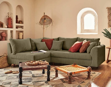 Canapé d'angle gauche - 4 places - en velours côtelé - Rune