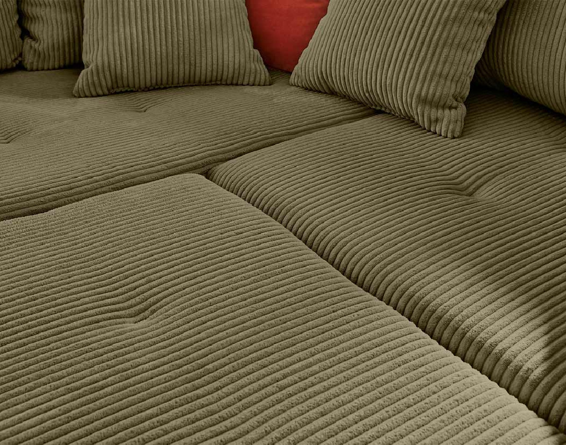 Canapé d'angle gauche - 4 places - avec pouf d'appoint - en velours côtelé - Rune