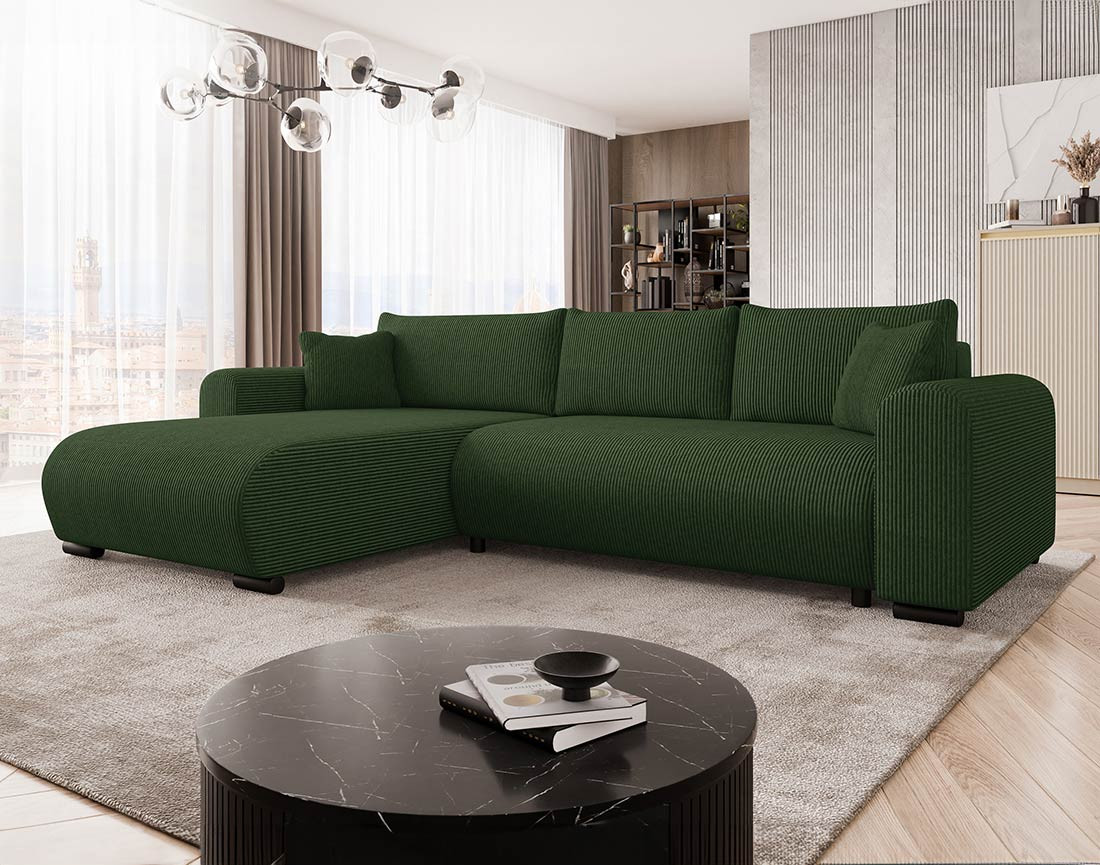 Canapé d'angle réversible 4 places convertible avec coffre en velours côtelé Rosalie