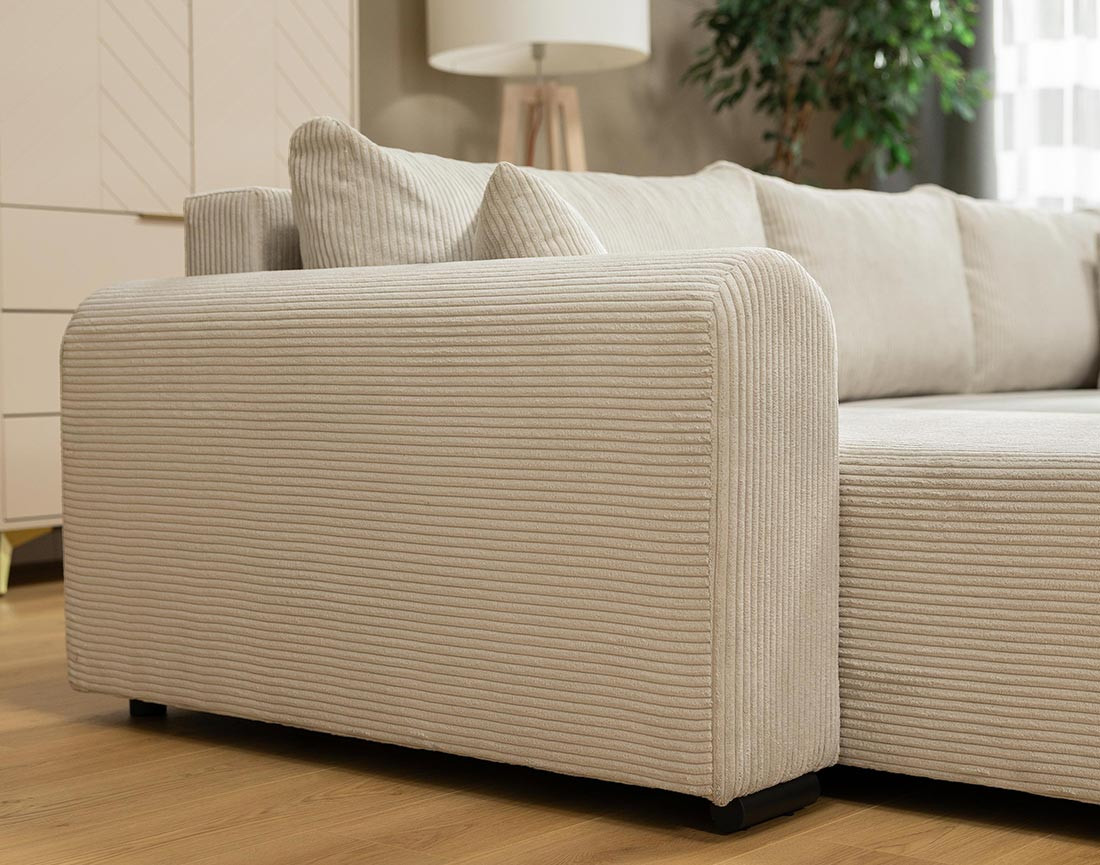 Canapé d'angle réversible 4 places convertible avec coffre en velours côtelé Rosalie