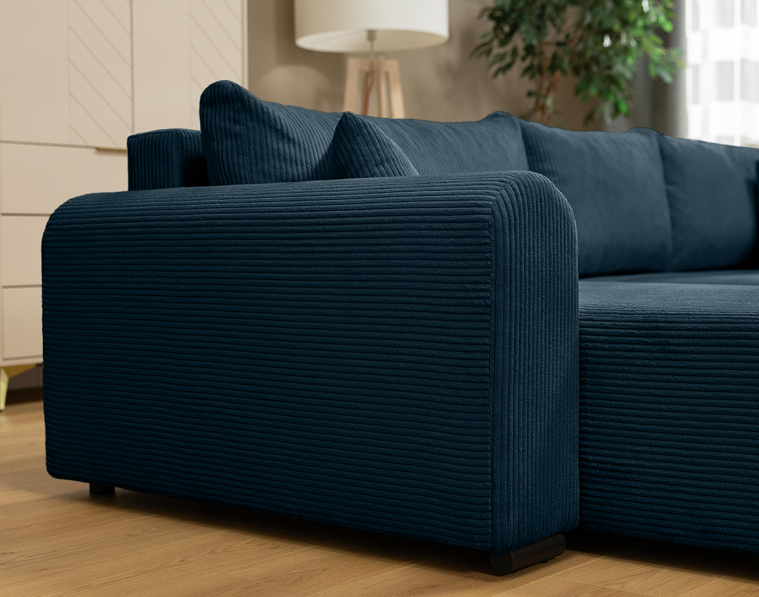 Canapé d'angle réversible 4 places convertible avec coffre en velours côtelé Rosalie