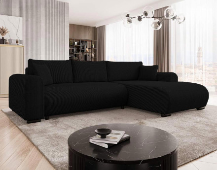 Canapé d'angle réversible 4 places convertible avec coffre en velours côtelé Rosalie