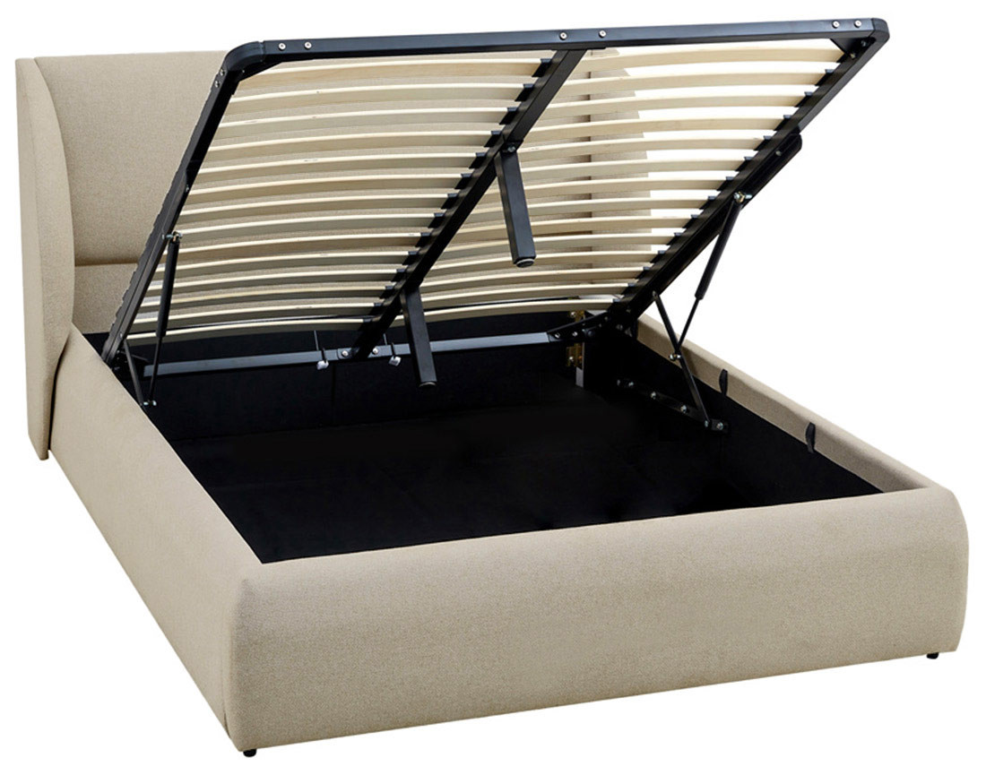 Lit coffre 140x190 cm sommier inclus en tissu Florina