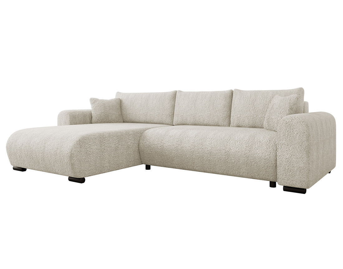 Canapé d'angle réversible 4 places convertible avec coffre en tissu bouclette Rosalie