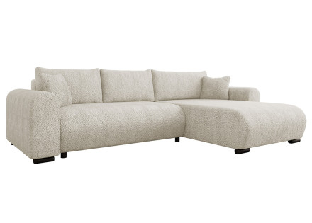Canapé d'angle réversible 4 places convertible avec coffre en tissu bouclette Rosalie