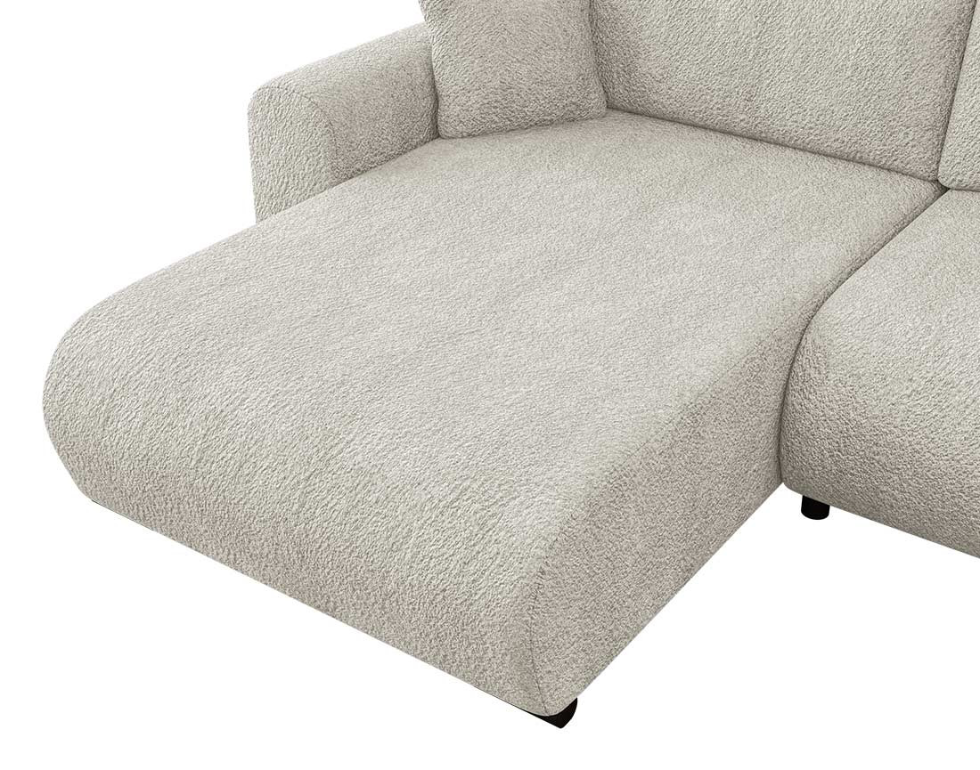 Canapé d'angle réversible 4 places convertible avec coffre en tissu bouclette Rosalie