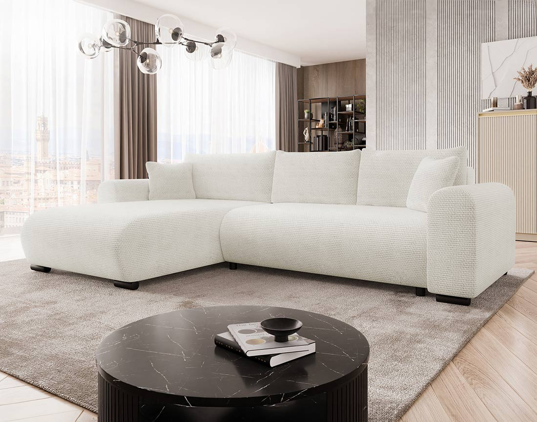 Canapé d'angle réversible 4 places convertible avec coffre en velours texturé Rosalie Canapé d'angle réversible 4 places convertible avec coffre en velours texturé Rosalie