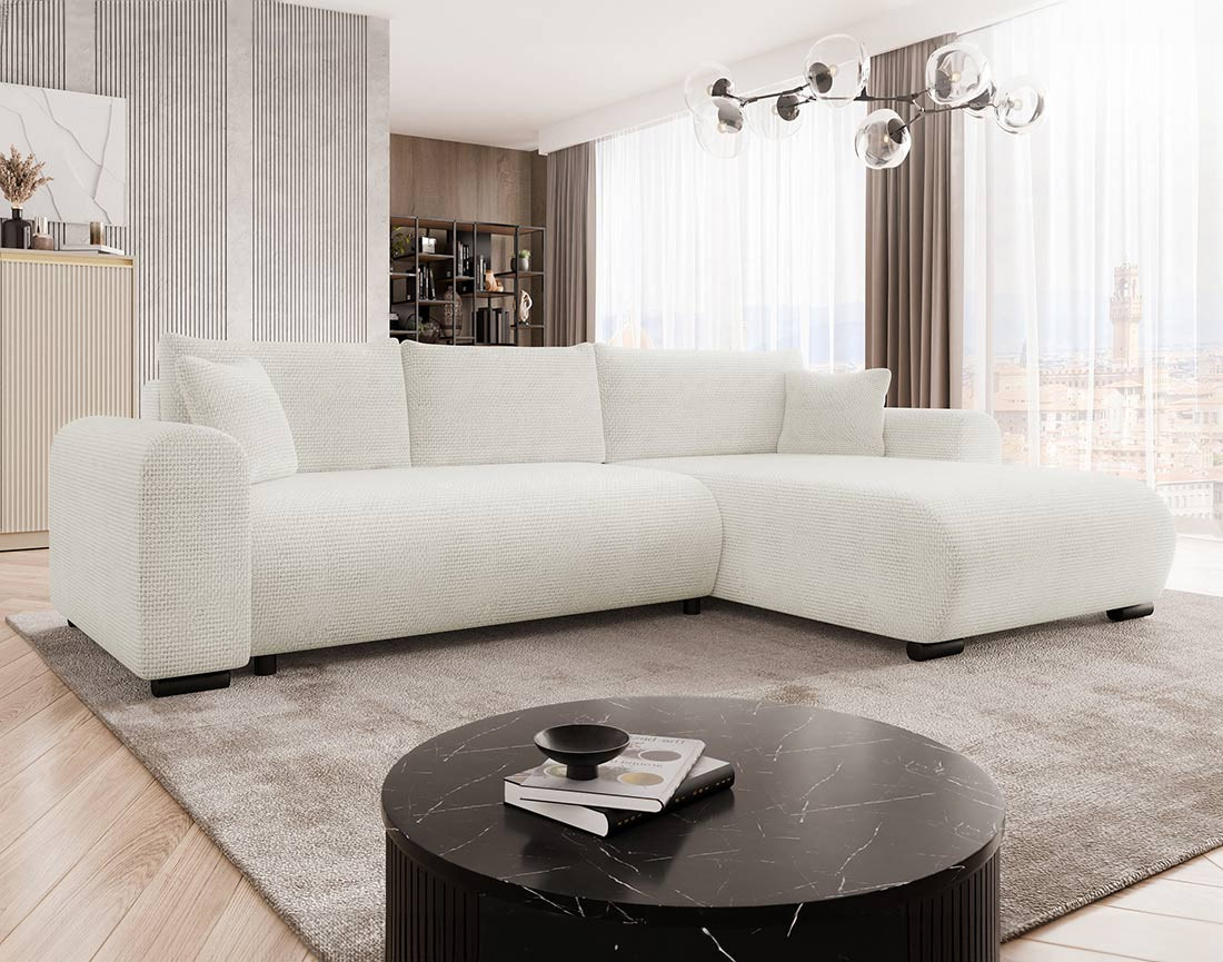 Canapé d'angle réversible 4 places convertible avec coffre en velours texturé Rosalie Canapé d'angle réversible 4 places convertible avec coffre en velours texturé Rosalie