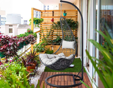 Fauteuil suspendu avec coussins effet rotin Palaos