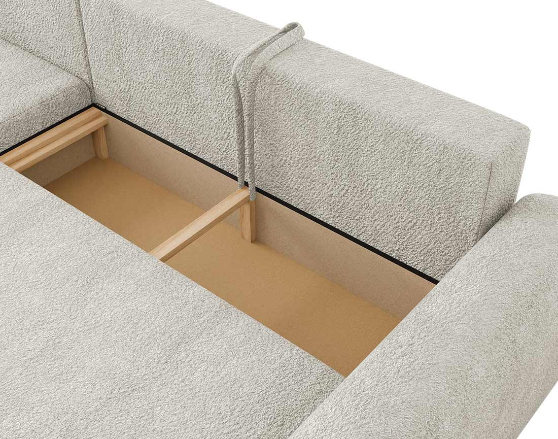 Canapé d'angle réversible 4 places convertible avec coffre en tissu bouclette Rosalie
