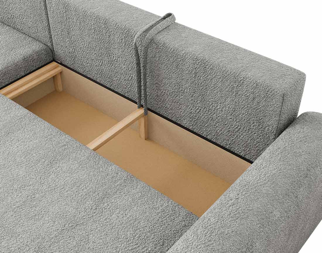 Canapé d'angle réversible 4 places convertible avec coffre en tissu bouclette Rosalie Canapé d'angle réversible 4 places convertible avec coffre en tissu bouclette Rosalie