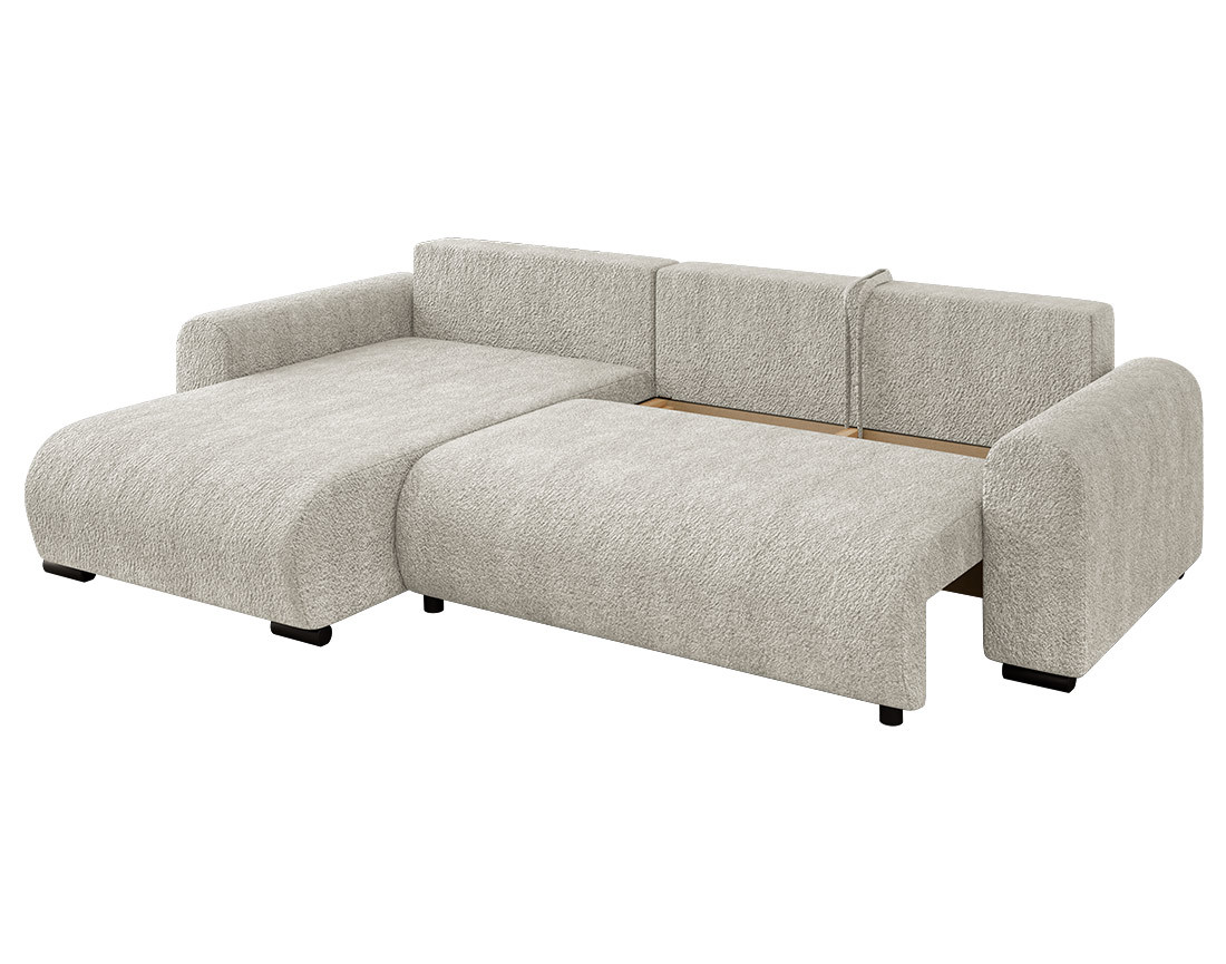 Canapé d'angle réversible 4 places convertible avec coffre en tissu bouclette Rosalie