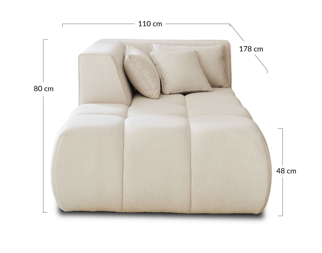 Module d'assise méridienne gauche en tissu Caracas