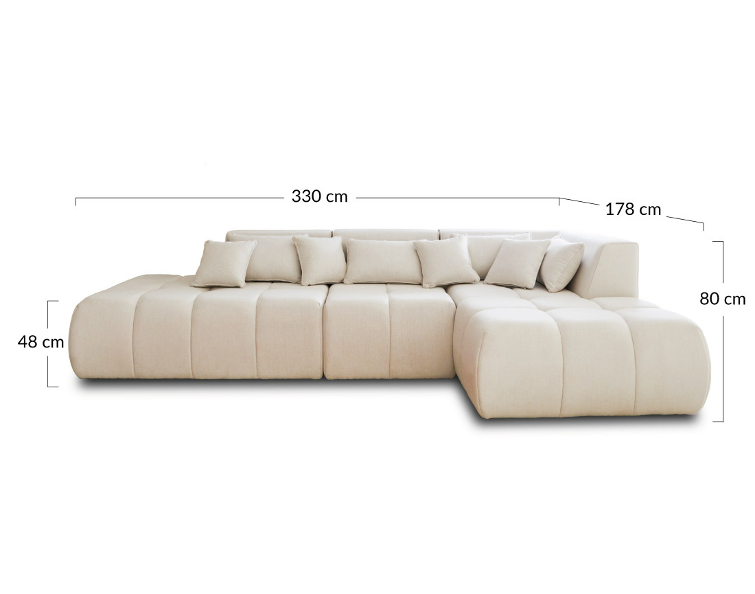 Canapé modulable d'angle droit 5 places en tissu Caracas