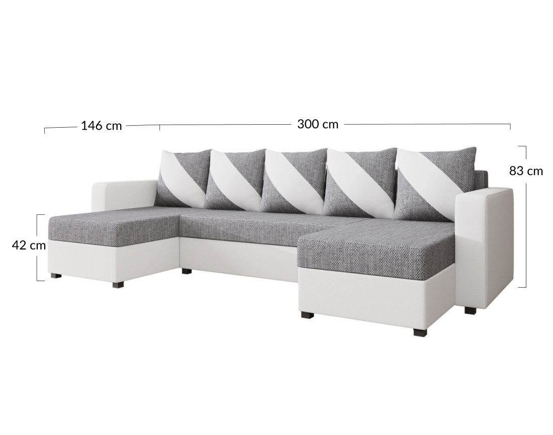 Romy - canapé panoramique en U 7 places convertible avec coffre en tissu et PU