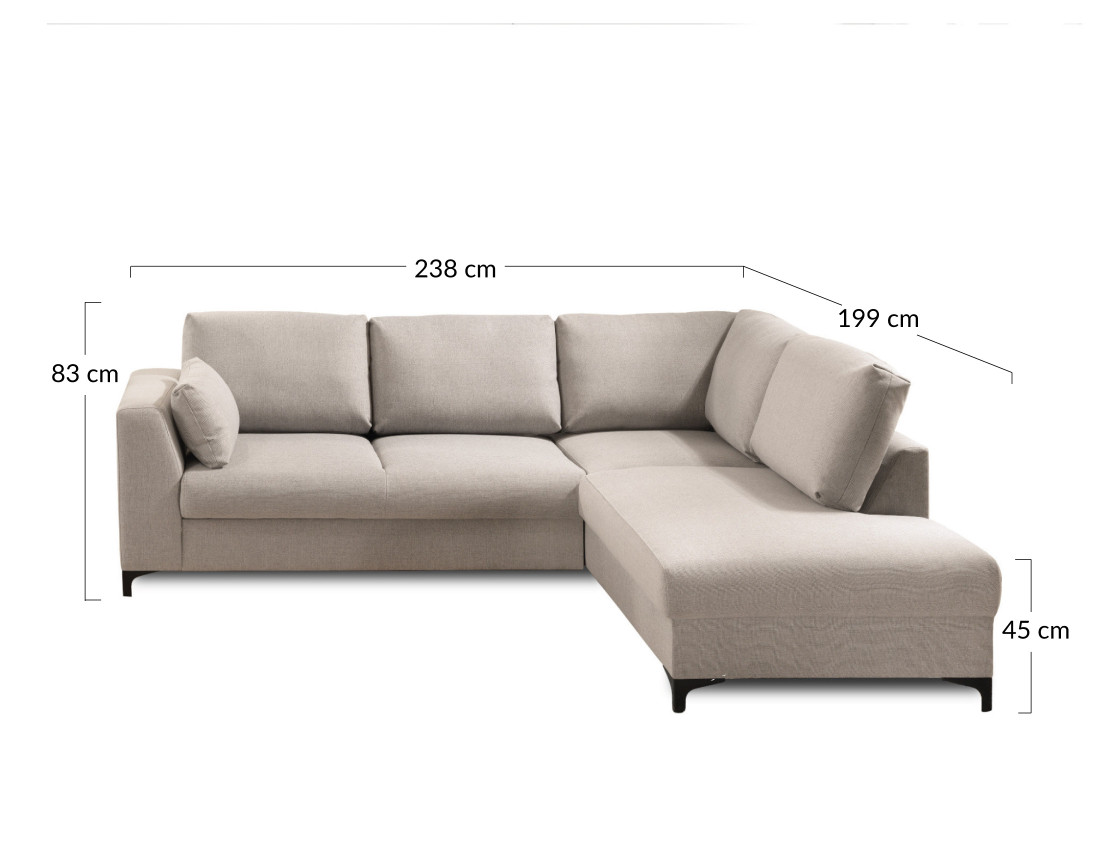 Canapé d'angle droit convertible 5 places en tissu Tala
