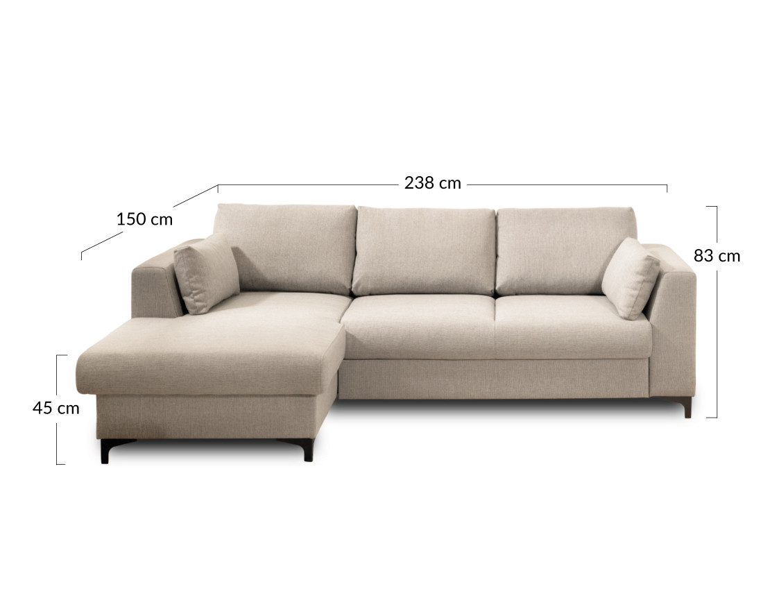 Canapé d'angle gauche convertible avec coffre 4 places en tissu Tala