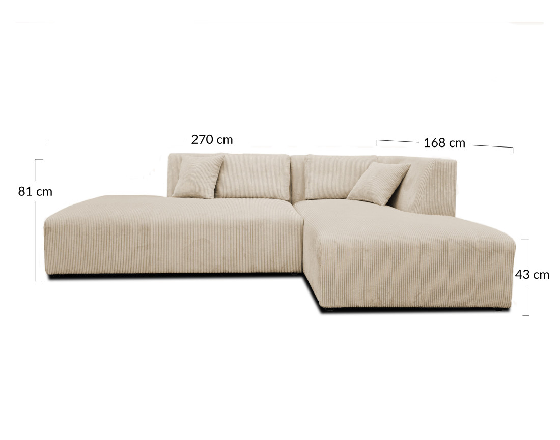 Canapé modulable d'angle droit 4 places en velours côtelé Victoire