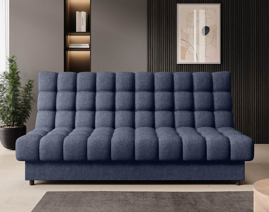Canapé convertible clic-clac 3 places avec coffre en tissu texturé Ezra