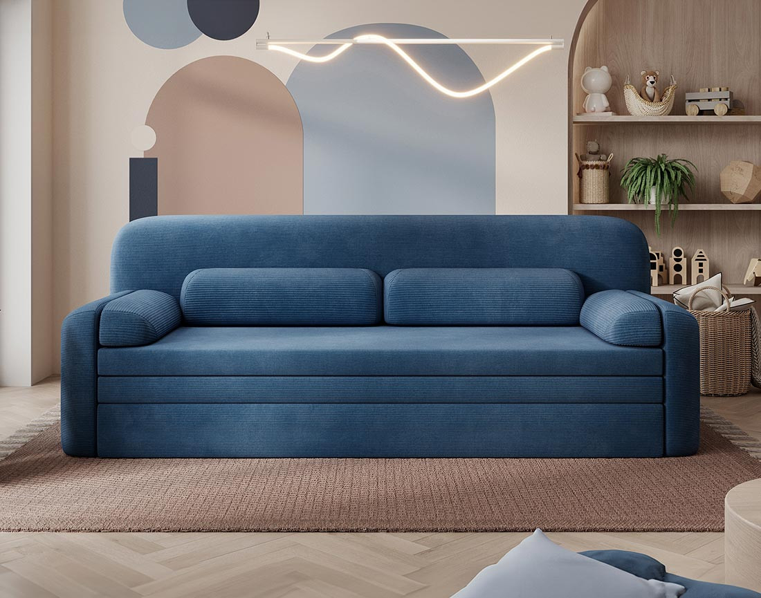 Canapé droit 3 places convertible avec coffre en velours côtelé Marius