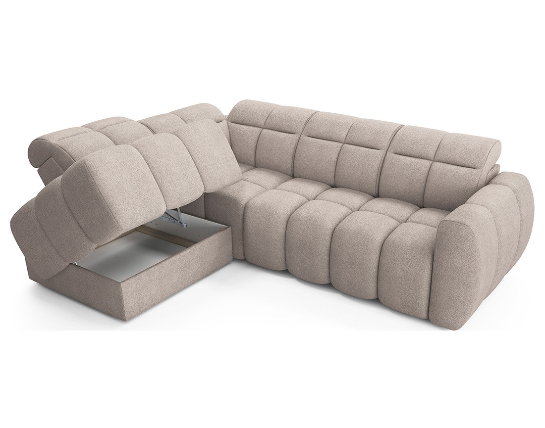 Canapé d'angle gauche 4 places assise extensible électrique avec coffre en tissu texturé Basile