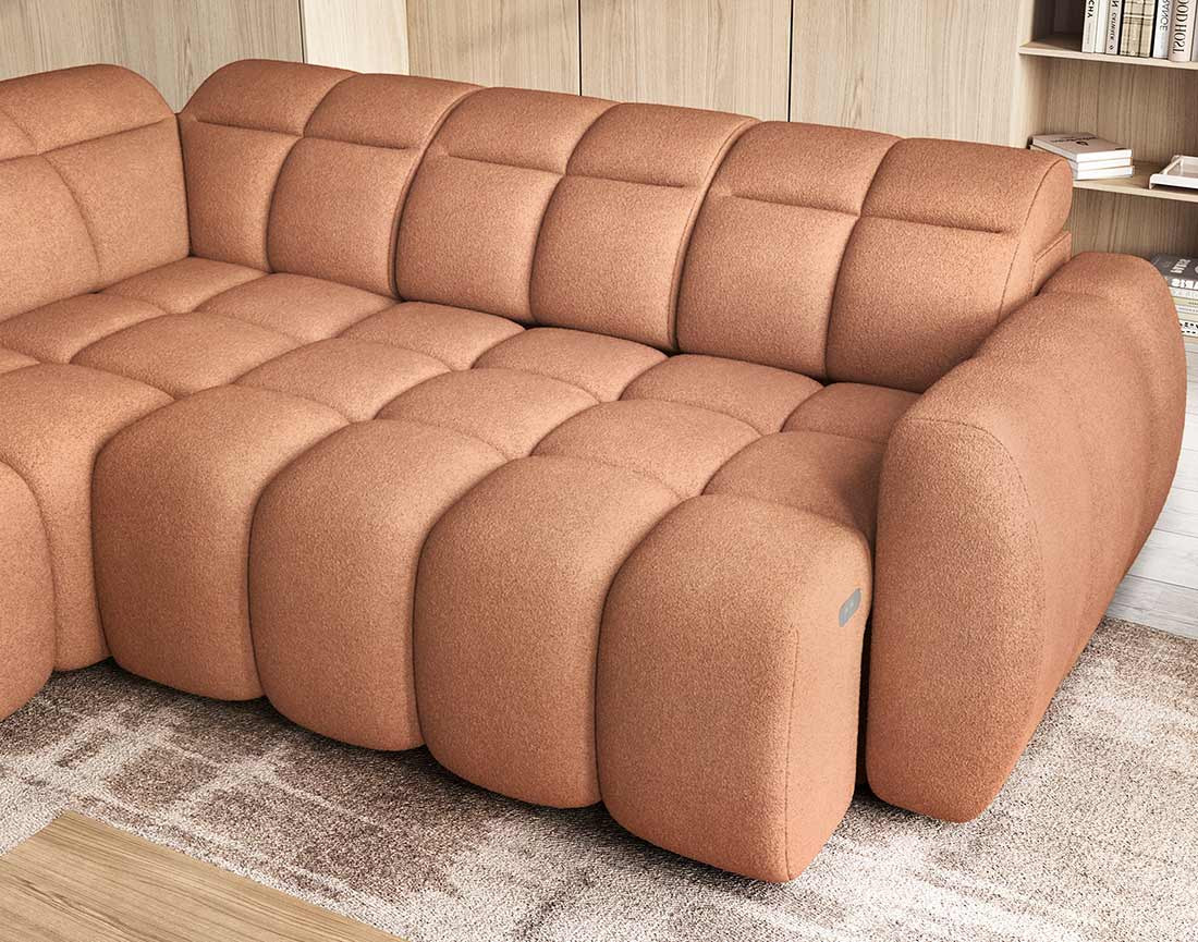 Canapé d'angle gauche 4 places assise extensible électrique avec coffre en tissu texturé Basile