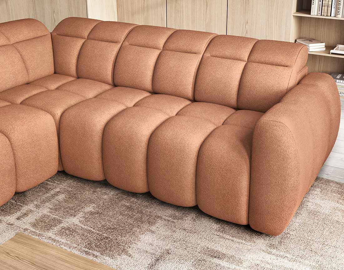 Canapé d'angle gauche 4 places assise extensible électrique avec coffre en tissu texturé Basile