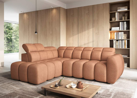 Canapé d'angle gauche 4 places assise extensible électrique avec coffre en tissu texturé Basile