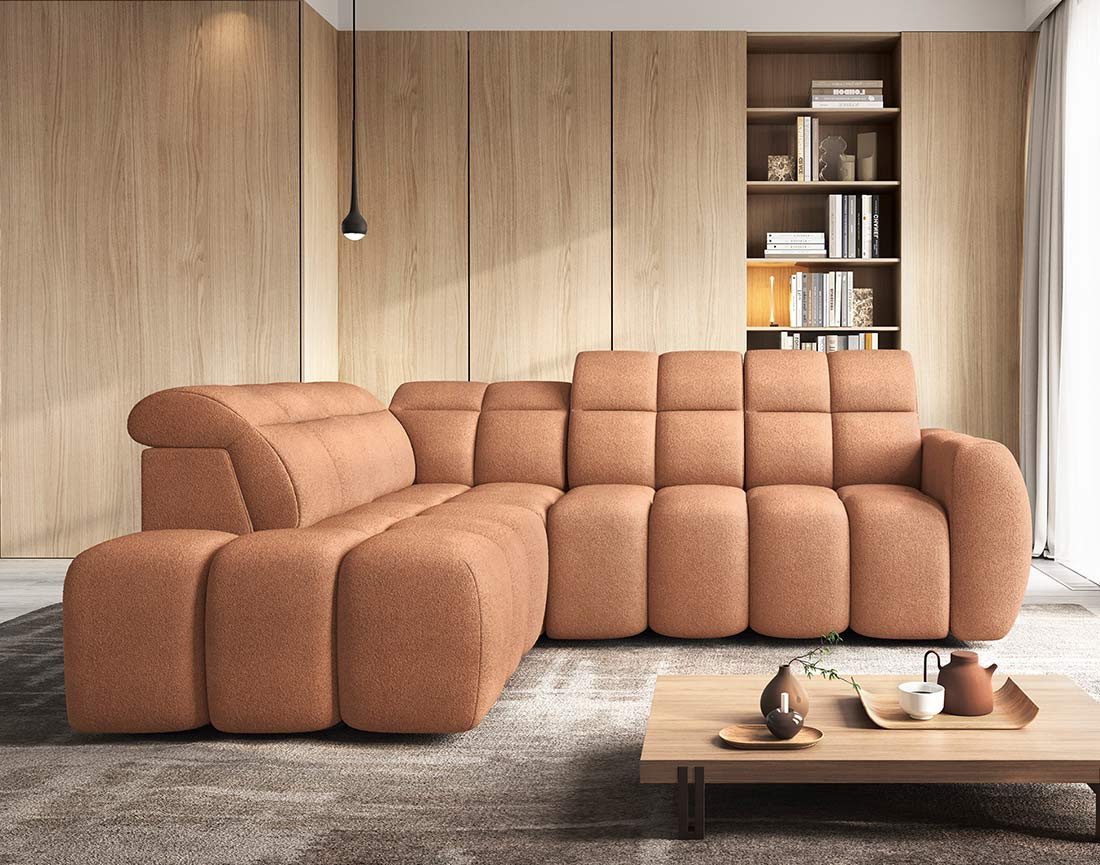 Canapé d'angle gauche 4 places assise extensible électrique avec coffre en tissu texturé Basile