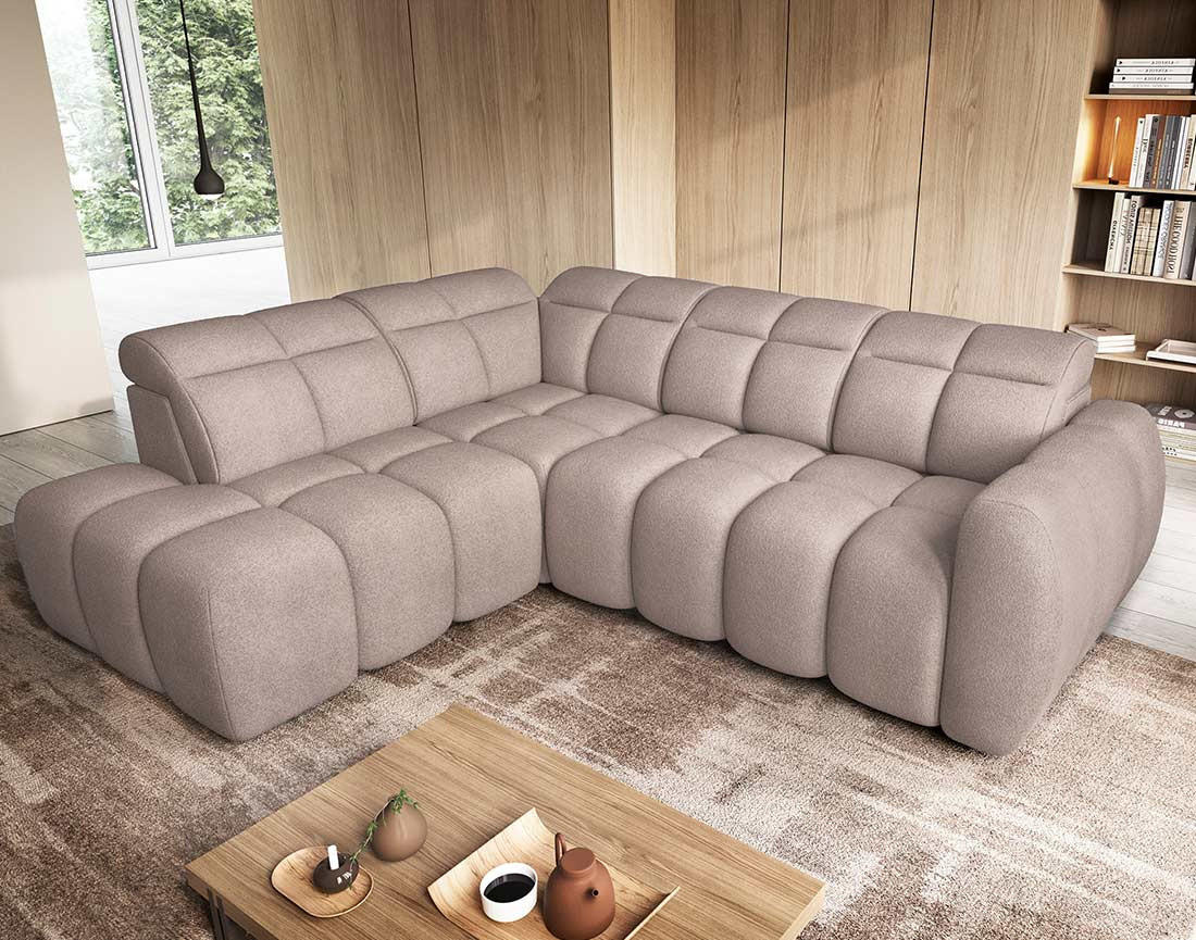 Canapé d'angle gauche 4 places assise extensible électrique avec coffre en tissu texturé Basile