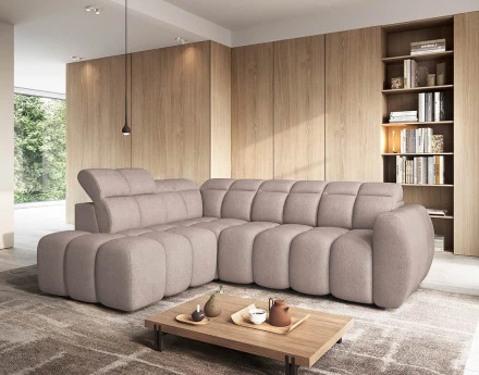 Canapé d'angle gauche 4 places assise extensible électrique avec coffre en tissu texturé Basile