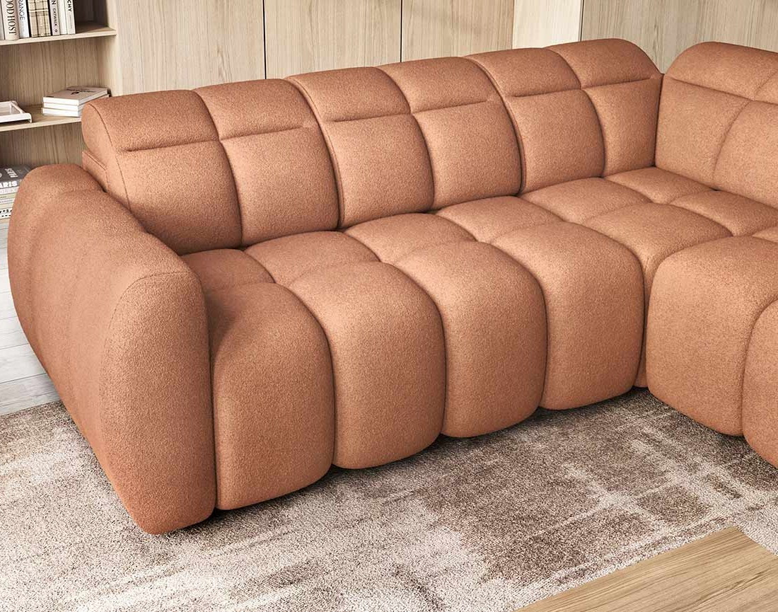 Canapé d'angle droit 4 places assise extensible électrique avec coffre en tissu texturé Basile