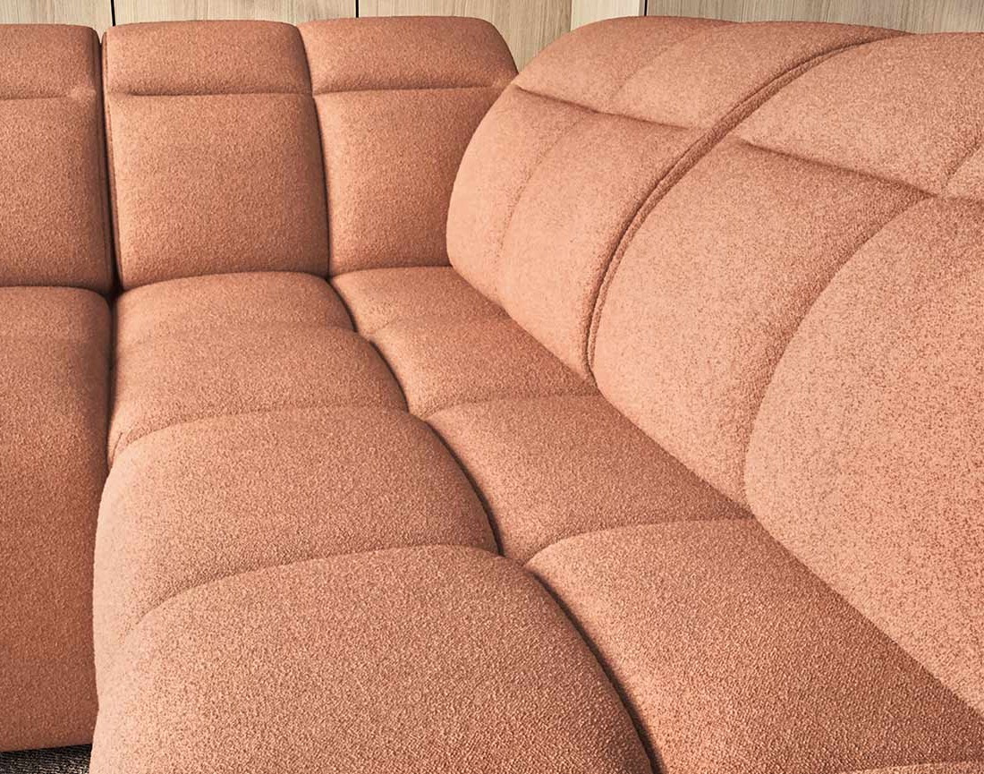 Canapé d'angle droit 4 places assise extensible électrique avec coffre en tissu texturé Basile