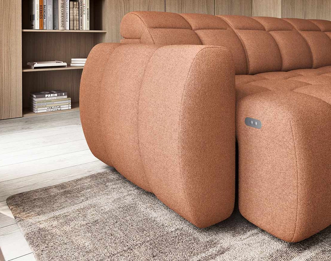 Canapé d'angle droit 4 places assise extensible électrique avec coffre en tissu texturé Basile