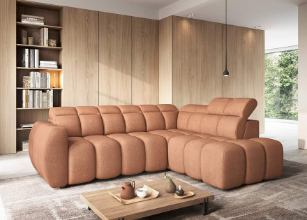 Canapé d'angle droit 4 places assise extensible électrique avec coffre en tissu texturé Basile