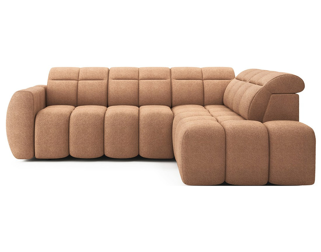 Canapé d'angle droit 4 places assise extensible électrique avec coffre en tissu texturé Basile