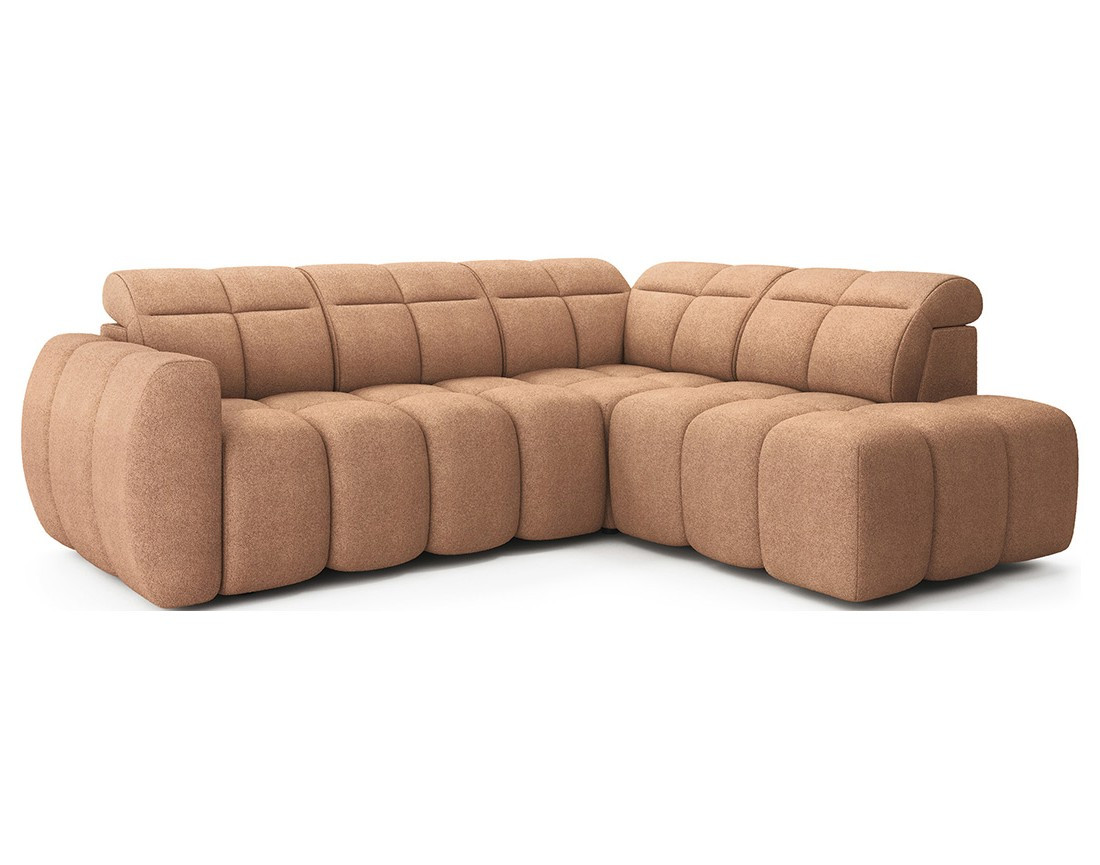 Canapé d'angle droit 4 places assise extensible électrique avec coffre en tissu texturé Basile