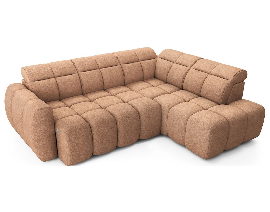 Canapé d'angle droit 4 places assise extensible électrique avec coffre en tissu texturé Basile