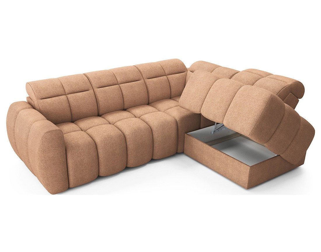 Canapé d'angle droit 4 places assise extensible électrique avec coffre en tissu texturé Basile