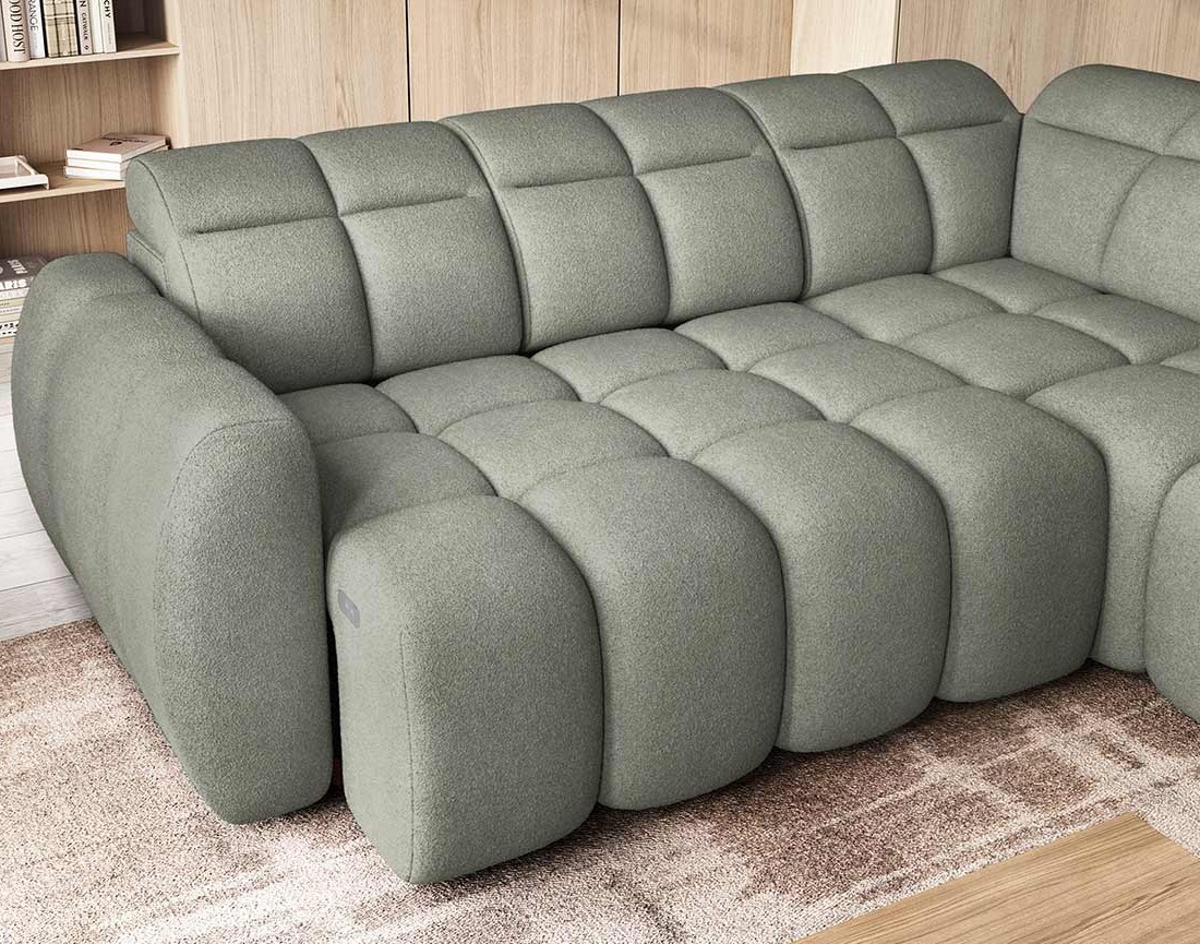 Canapé d'angle droit 4 places assise extensible électrique avec coffre en tissu texturé Basile
