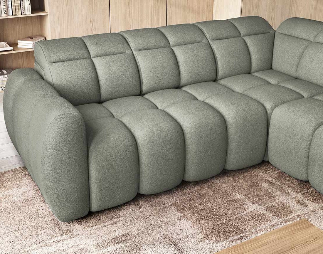 Canapé d'angle droit 4 places assise extensible électrique avec coffre en tissu texturé Basile