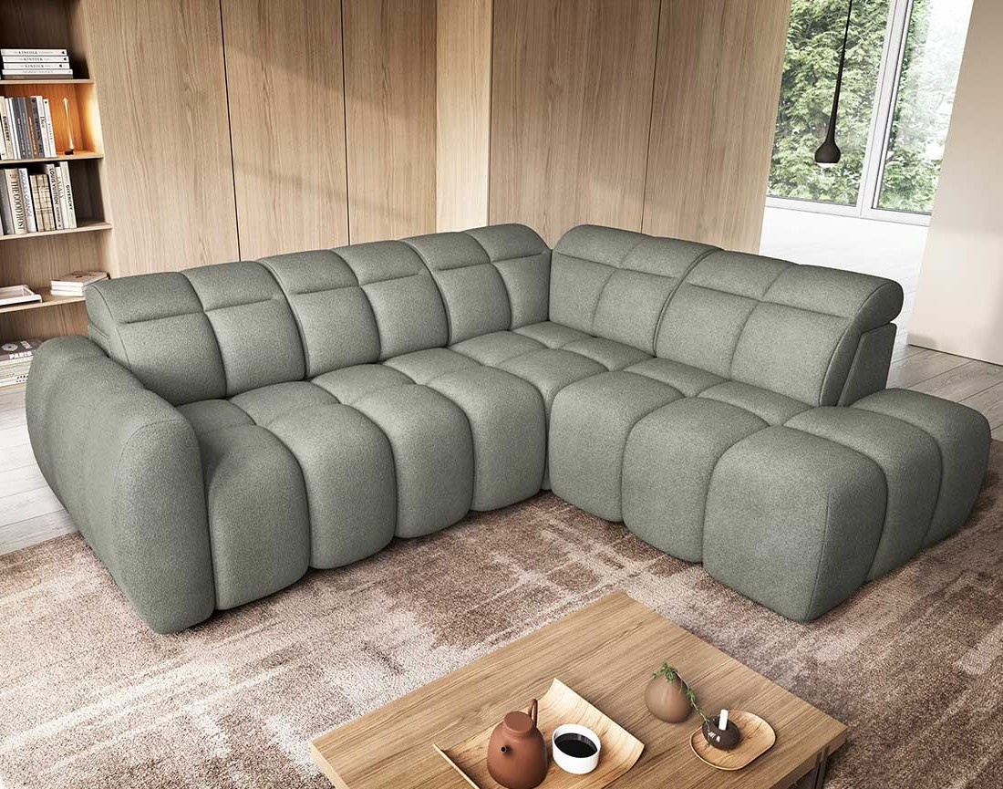 Canapé d'angle droit 4 places assise extensible électrique avec coffre en tissu texturé Basile