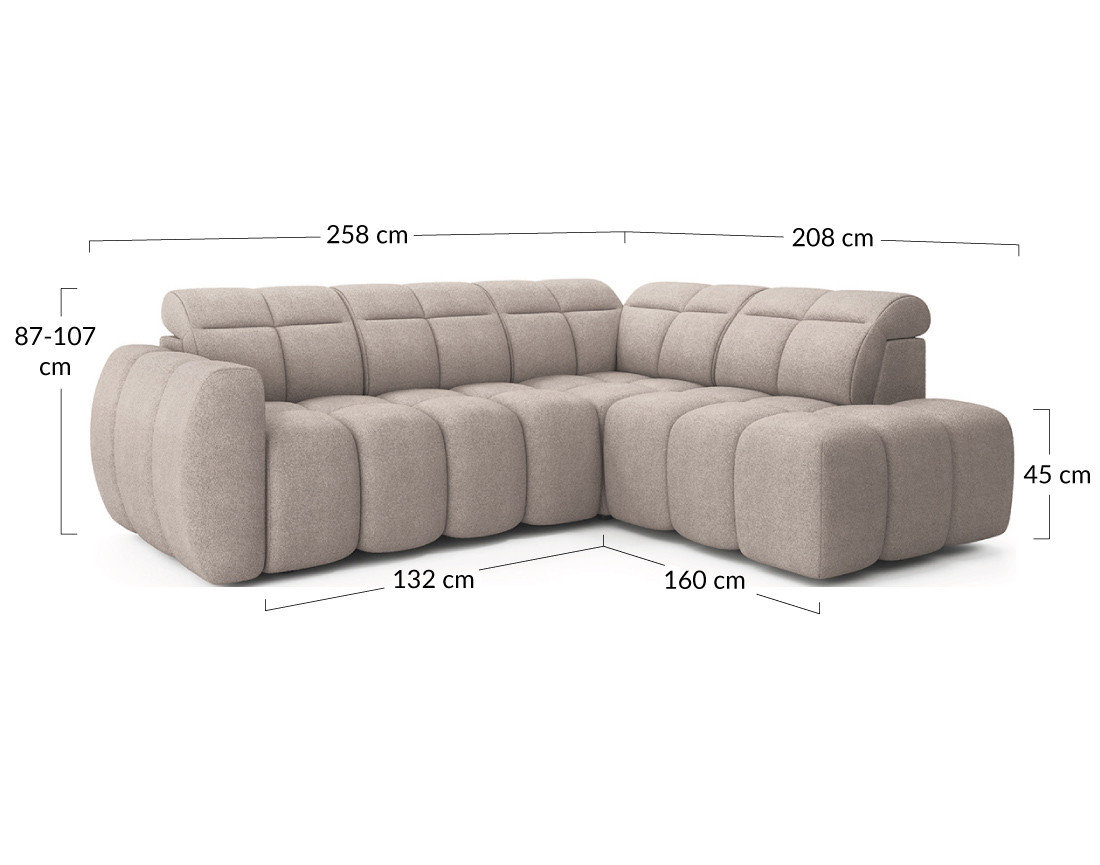 Canapé d'angle droit 4 places assise extensible électrique avec coffre en tissu texturé Basile