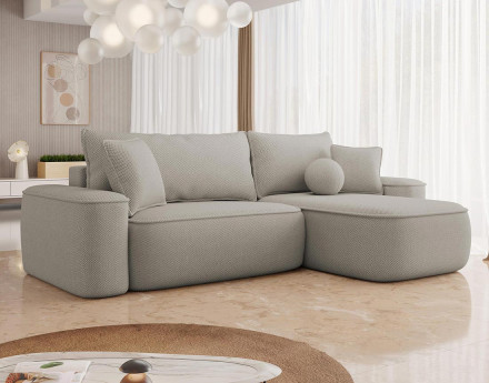 Canapé d'angle réversible 4 places convertible avec coffre en tissu texturé Enma